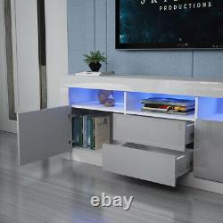 160CM Grey TV Unit Cabinet Sideboard High Gloss Fronts Doors TV Stand LED Light