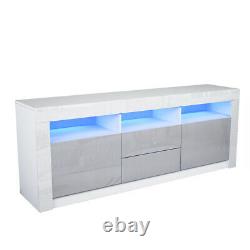 160CM Grey TV Unit Cabinet Sideboard High Gloss Fronts Doors TV Stand LED Light