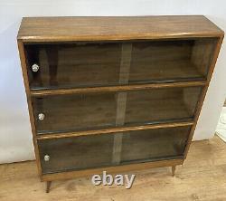 1960's Simplex Medium Oak Stacking Library Bookcase Glass Front. Restored