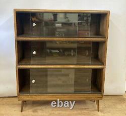 1960's Simplex Medium Oak Stacking Library Bookcase Glass Front. Restored
