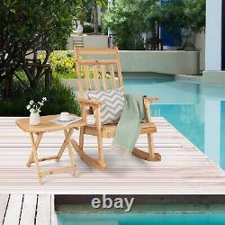 2 PCS Wooden Patio Garden Bistro Set Front Porch Rocking Chair &Foldable Table