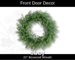 22 Artificial Boxwood Wreath for Front Door Hanger, Outdoor Wreath Front Porch