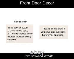 22 Artificial Boxwood Wreath for Front Door Hanger, Outdoor Wreath Front Porch