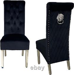 2Black Sofia Lion Knocker Quilted back Tufted Front Dining Chair