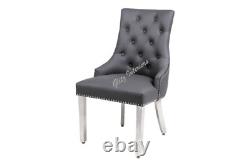 2Grey VICTORIA PU Leather Lion Knocker Quilted back Tufted Front Dining Chair