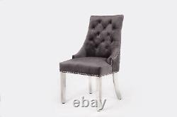 2Grey VICTORIA velvet Lion Knocker Quilted back Tufted Front Dining Chair