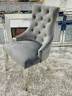 2MAJESTIC Lion Knocker Chrome Legs Quilted Back Tufted Front Dining Chair
