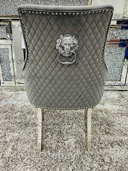 2MAJESTIC Lion Knocker Chrome Legs Quilted Back Tufted Front Dining Chair
