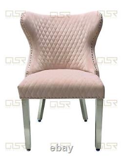 2Royal Pink Velvet Lion Knocker Quilted Front Tufted Back Dining Chair