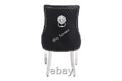 2VICTORIA Black PU Leather Lion Knocker Quilted Back Tufted front Dining Chair