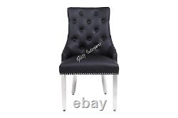 2VICTORIA Black PU Leather Lion Knocker Quilted Back Tufted front Dining Chair