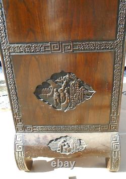 Antique Chinese Heavily Carved Hardwood Glazed Display Cabinet Bookcase Cupboard