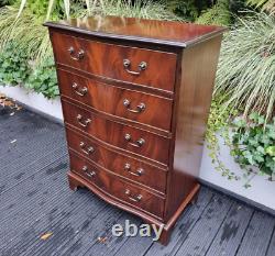 Antique Style Mahogany Chest of Drawers Serpentine Front 5 Drawers Brass Pulls