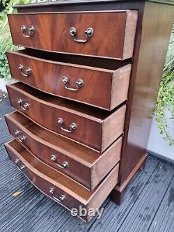 Antique Style Mahogany Chest of Drawers Serpentine Front 5 Drawers Brass Pulls