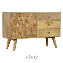 Artisan Furniture Solid Mango Wood 3 Drawer Cabinet With Carved Door Front