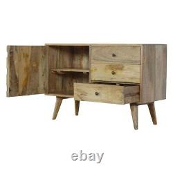Artisan Furniture Solid Mango Wood 3 Drawer Cabinet With Carved Door Front