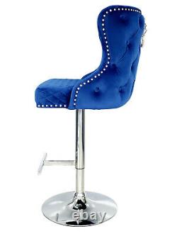 BLUE Royal Lion Knocker tufted back and quilted front chrome leg Bar stool