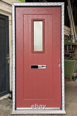 BRAND NEW COMPOSITE DOOR RED SLAB GREY FRAME 1000mm Wide By 2090mm Height (D254)