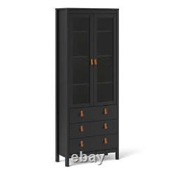 Barcelona China cabinet 2 doors withglass + 3 drawers in Matt Black