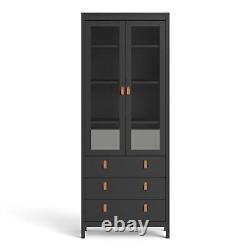 Barcelona China cabinet 2 doors withglass + 3 drawers in Matt Black