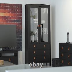 Barcelona China cabinet 2 doors withglass + 3 drawers in Matt Black