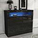 Black 2 Doors Cabinet Sideboard Cupboard High Gloss Fronts Storage RGB LED Light