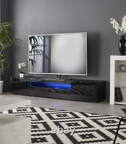 Black 200cm TV Stand Cabinet Matt Gloss Doors with LED Light for 65 70 80 TVs