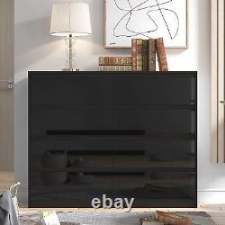 Black 8 Drawer High Gloss Chest / Sideboard / Cabinet Handleless Sleek Design