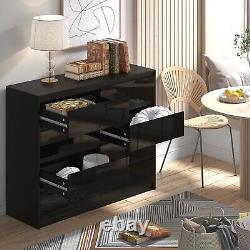 Black 8 Drawer High Gloss Chest / Sideboard / Cabinet Handleless Sleek Design