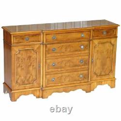 Burr & Burl Yew Wood Faux Drawer Fronted Library Bookcase Sideboard With Shelves