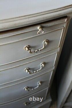 Chest Of Drawers Bow Front Painted Grey & Gilt Rustic Artisan Gustavian Country