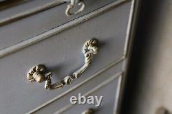Chest Of Drawers Bow Front Painted Grey & Gilt Rustic Artisan Gustavian Country