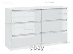 Chest of 6 Drawers Sideboard TV unit cabinet storage White Gloss Fronts