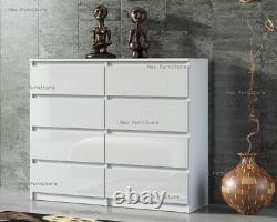 Chest of 8 Drawers Sideboard TV unit cabinet storage White Gloss Fronts