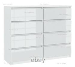 Chest of 8 Drawers Sideboard TV unit cabinet storage White Gloss Fronts