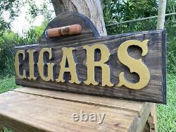 Cigar Lounge Whiskey Bar Cigars Wood Sign Raised Rustic Tavern Antique Look