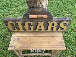 Cigar Lounge Whiskey Bar Cigars Wood Sign Raised Rustic Tavern Antique Look