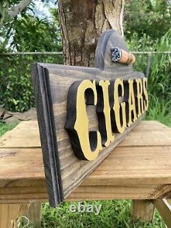 Cigar Lounge Whiskey Bar Cigars Wood Sign Raised Rustic Tavern Antique Look