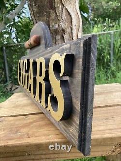 Cigar Lounge Whiskey Bar Cigars Wood Sign Raised Rustic Tavern Antique Look