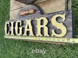 Cigar Lounge Whiskey Bar Cigars Wood Sign Raised Rustic Tavern Antique Look