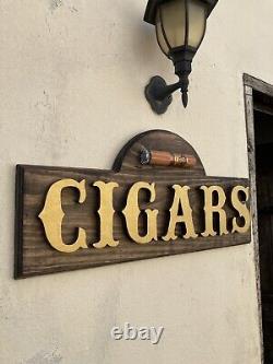 Cigar Lounge Whiskey Bar Cigars Wood Sign Raised Rustic Tavern Antique Look