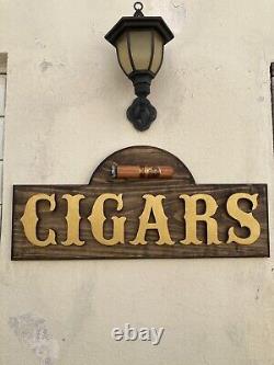 Cigar Lounge Whiskey Bar Cigars Wood Sign Raised Rustic Tavern Antique Look