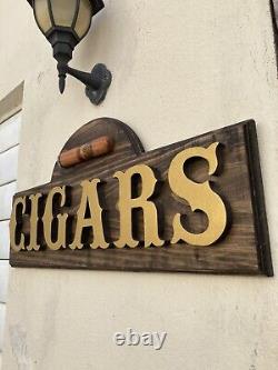 Cigar Lounge Whiskey Bar Cigars Wood Sign Raised Rustic Tavern Antique Look