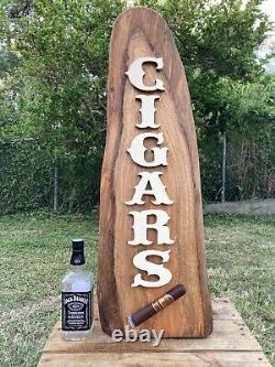 Cigar Lounge Whiskey Bar Mahogany Wood Sign Raised Rustic Tavern Antique Look