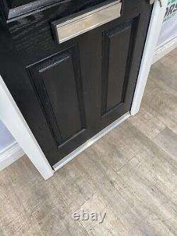 Composite Front Door Exterior External Black Wood Grain Decorative Glass