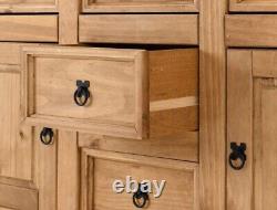 Corona Distressed Waxed Pine 2 Door 5 Drawer Storage Sideboard Metal Handles