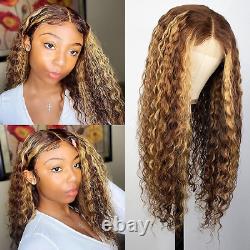Curly Lace Front Human Hair Wigs for Black Women Ombre Brown Deep Part Lace Wigs