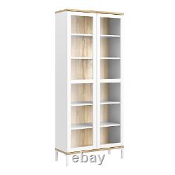 Display Cabinet Glazed 2 Doors in White and Oak
