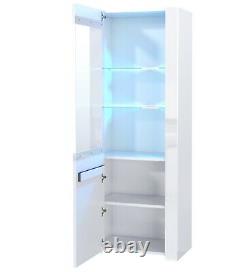 Display Cabinet White Gloss Glass Fronted LED Lights ML09