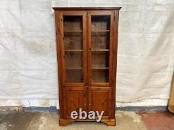 Ducal solid pine glazed bookcase display cabinet with dark wood stain Delivery